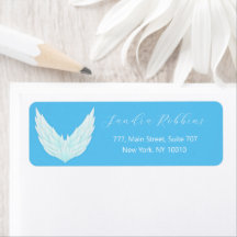 Etiqueta de las alas de ángel azul romántico