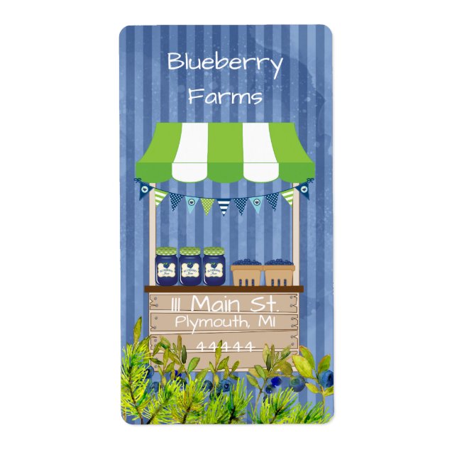 Etiqueta de lata de mermelada de arándano azul (Frente)