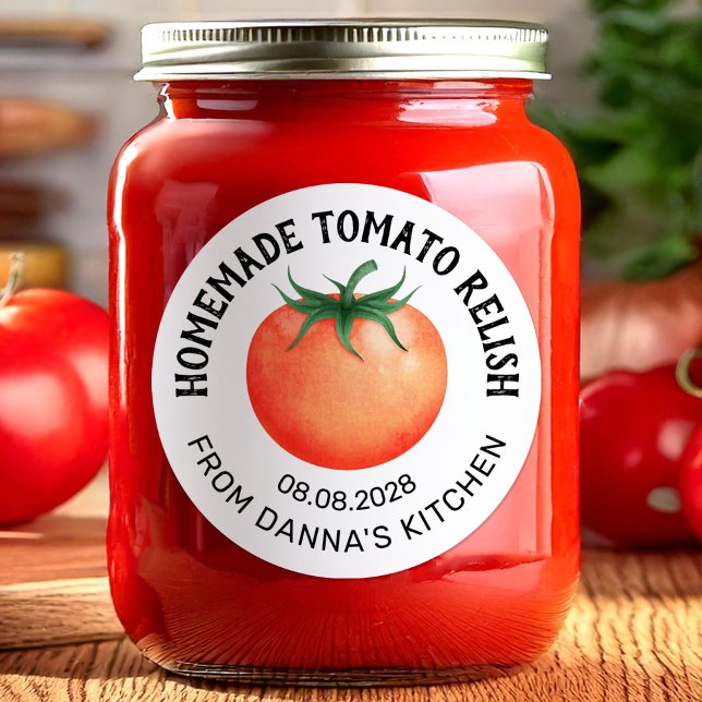 Etiqueta de lata de Tomate Relish con diseño de to (Subido por el creador)