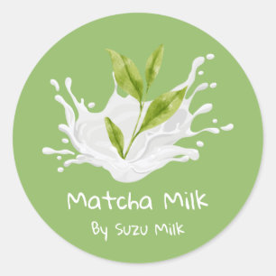 Etiqueta de Leche de Té Verde Matcha Simple y Mona