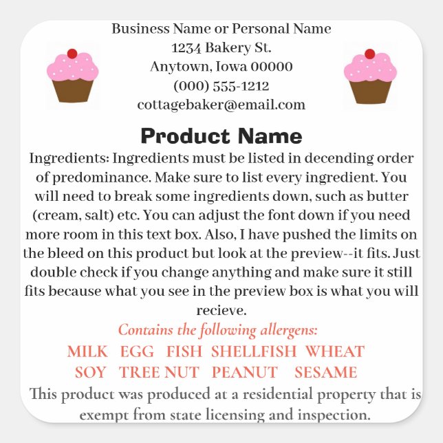 Etiqueta de ley de alimentos para cabañas de Iowa  (Anverso)