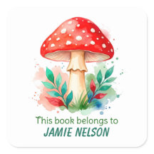 Etiqueta de libro de acuarela de champiñón persona