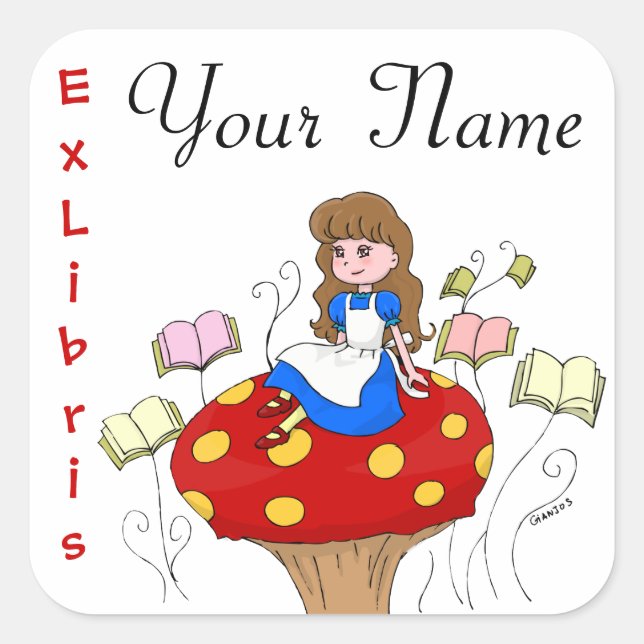 Etiqueta de libro de Alice in Wonderland Ex Libris (Anverso)