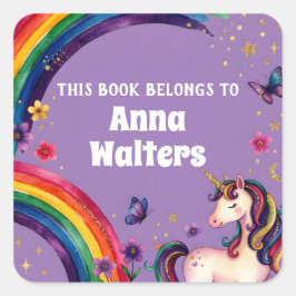 Etiqueta de libro de arcoíris de unicornio persona