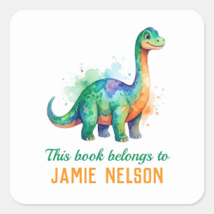 Etiqueta de libro de dinosaurio lindo personalizad