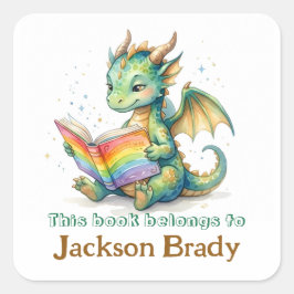 Etiqueta de libro de dragón de lectura personaliza