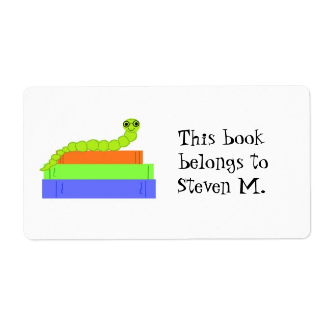 Etiqueta de libro de gusano de libro lindo (Frente)