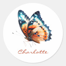 Etiqueta de libro de mariposa en acuarela con nomb