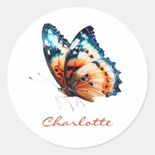 Etiqueta de libro de mariposa en acuarela con nomb