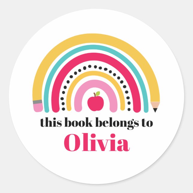 Etiqueta de libro de nombre personalizado Arcoiris (Anverso)