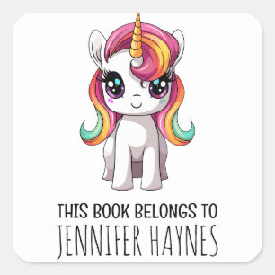 Etiqueta de libro de unicornio arcoiris para Perso