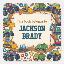 Etiqueta de libro de vehículos de construcción per