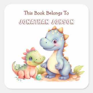 Etiqueta de libro infantil caprichosa de dinosauri