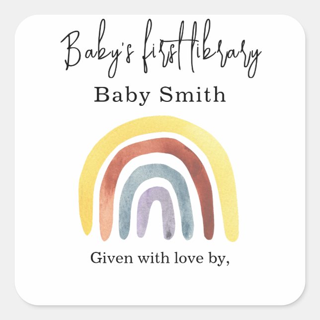 Etiqueta de libro para baby shower - Arcoíris (Anverso)