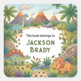 Etiqueta de libro tropical de dinosaurios personal