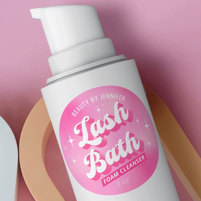 Etiqueta de limpieza de baño de ceniza rosada de m (Trendy pink aesthetic lash bath labels featuring retro groovy fonts and your brand name)