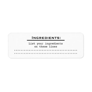 Etiqueta de lista de ingredientes de cocina para a