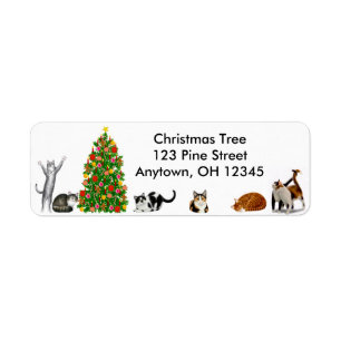 Etiqueta de los gatos del árbol de navidad