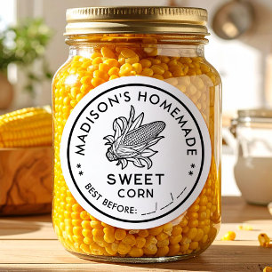 Etiqueta de maíz dulce con icono de mazorca en neg