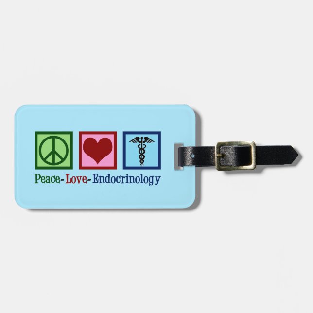 Etiqueta de maleta endocrinología, paz y amor. (Frente Horizontal)