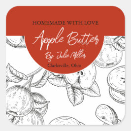 Etiqueta de manteca de manzana casera en blanco y