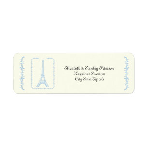 Etiqueta de marfil de la Torre Eiffel azul claro d