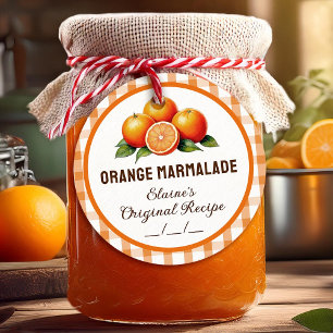 Etiqueta de marmalade naranja con diseño a cuadros