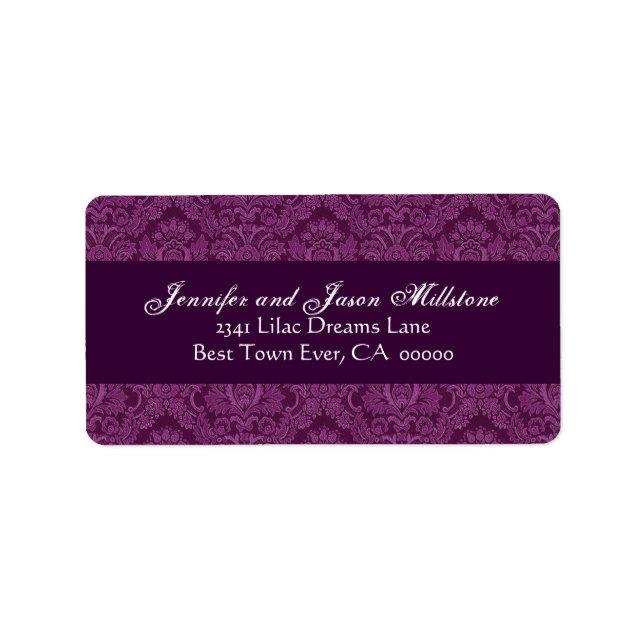 Etiqueta de matrimonio de damasco magenta (Frente)
