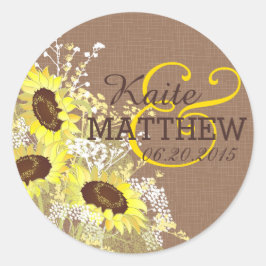 Etiqueta de matrimonio de girasol y birlap