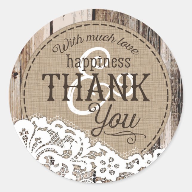 Etiqueta de matrimonio rústico de madera y encaje (Anverso)