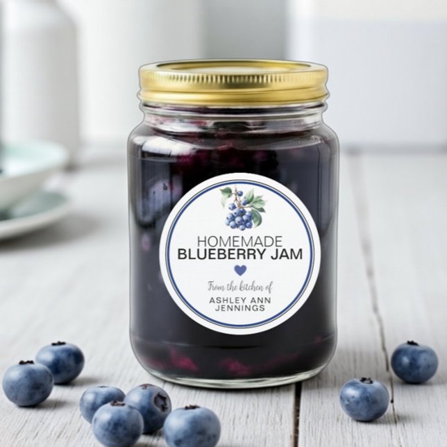 Etiqueta de Mermelada Casera de Arándanos | De la  (A homemade blueberry jam jar with a personalized blueberry jam jar label)