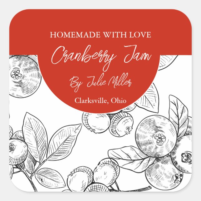 Etiqueta de mermelada de arándano casero en blanco (Anverso)