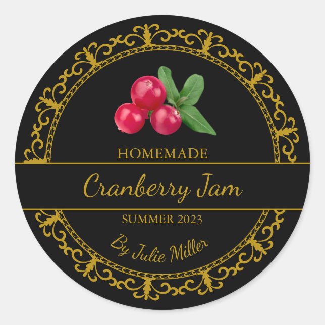 Etiqueta de mermelada de Cranberry casera de oro d (Anverso)