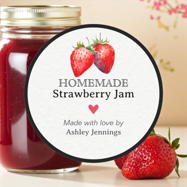 Etiqueta de Mermelada de Fresa Casera | Pegatina P (Homemade strawberry jam label with watercolor strawberries)