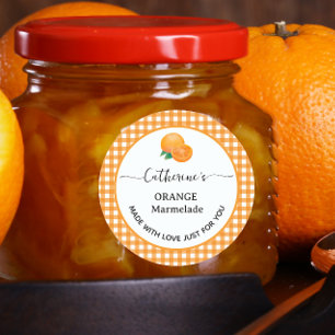 Etiqueta de mermelada de naranja a cuadros gingham