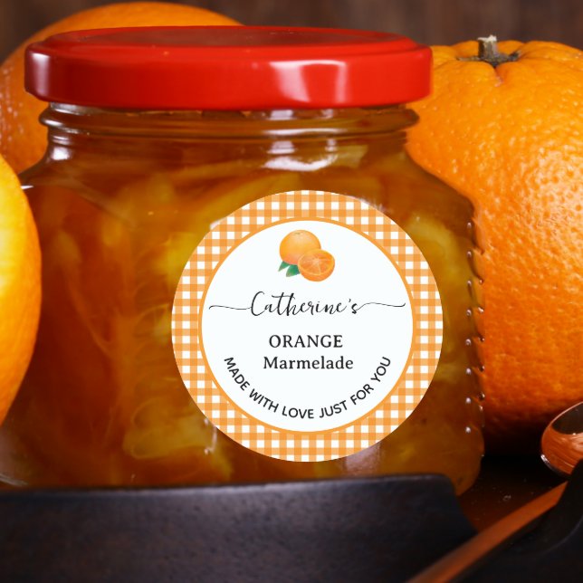 Etiqueta de mermelada de naranja a cuadros gingham (Subido por el creador)