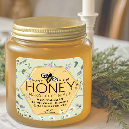 Etiqueta de miel amarilla Hexagon Frontera de flor