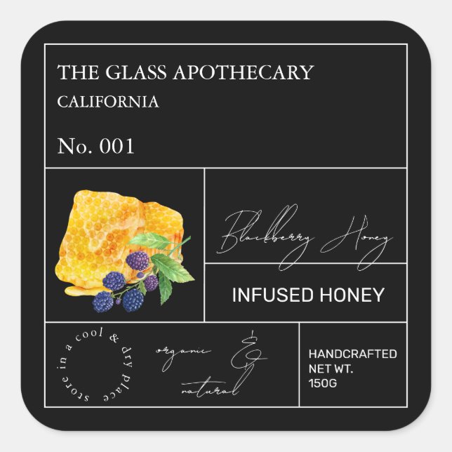 Etiqueta de miel Apothecary Blackberry infundida (Anverso)