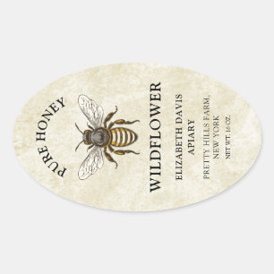 Etiqueta de miel con abeja melífera de estilo vint