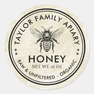 Etiqueta de miel con ambiente vintage y abeja de l