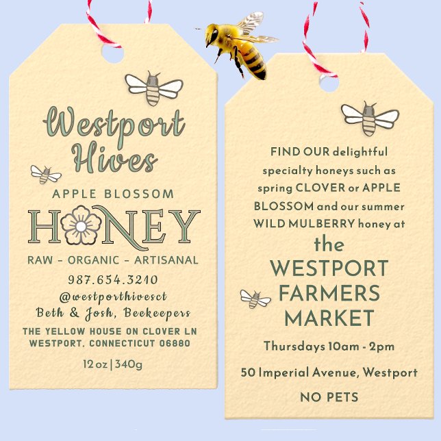 Etiqueta de miel con flores estilizadas y abejas l (Subido por el creador)