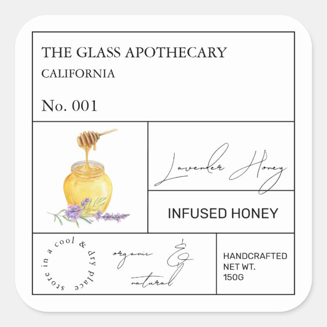 Etiqueta de miel con lavanda Apothecar (Anverso)