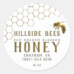 Etiqueta de miel cruda para abeja y abeja blanca