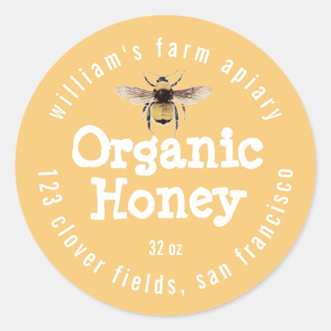 Etiqueta de miel de abeja amarilla (Anverso)