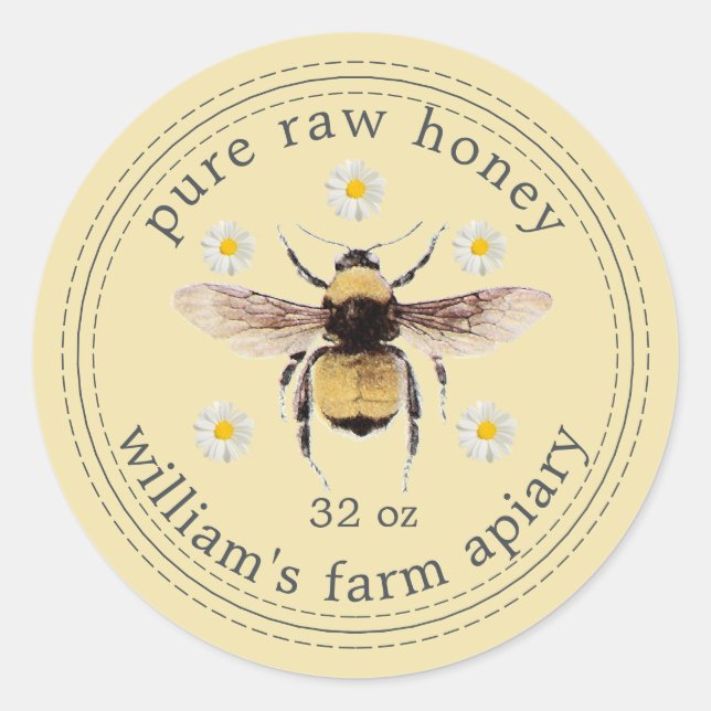 Etiqueta de miel de abeja amarilla (Anverso)