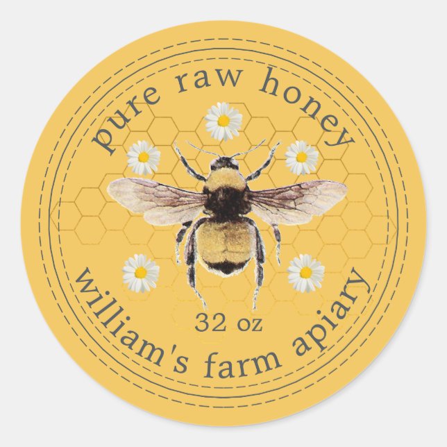 Etiqueta de miel de abeja amarilla (Anverso)