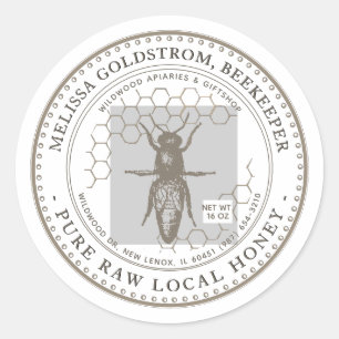 Etiqueta de miel de abeja con taupe de abeja