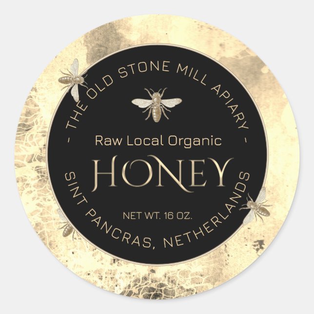 Etiqueta de miel de abeja de abeja de abeja amaril (Anverso)