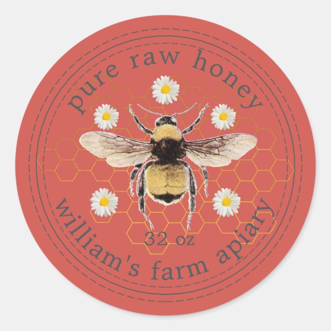 Etiqueta de miel de abeja de abeja roja (Anverso)