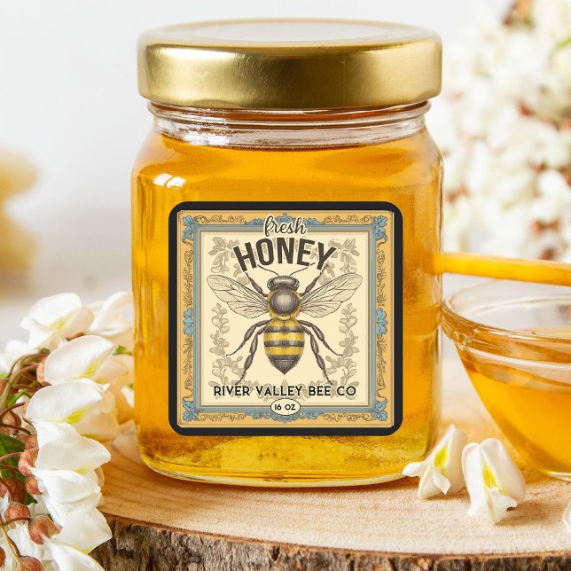 Etiqueta de miel de abeja de cosecha (An elegant vintage style honey label sticker.)